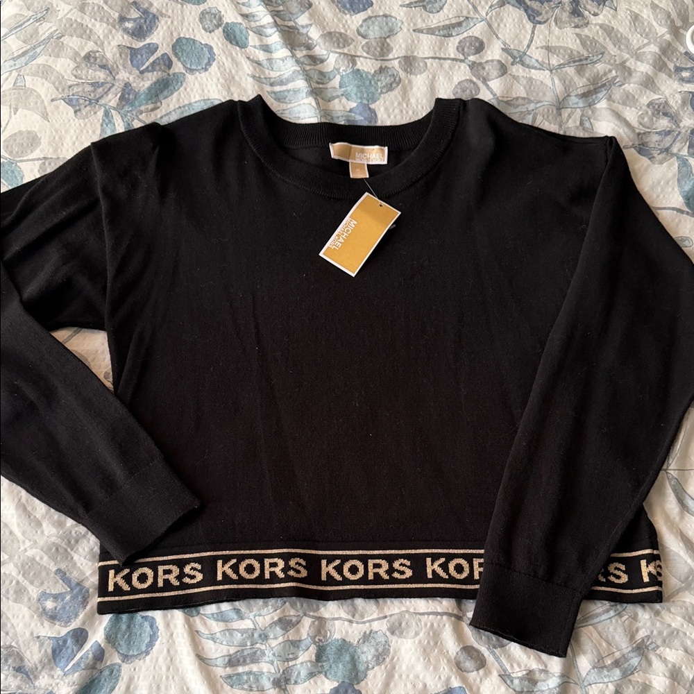 Michael Kors Black Sweater with Gold Logo Trim